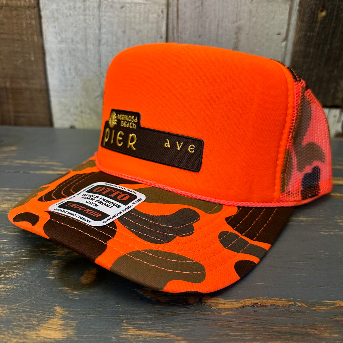 Hermosa Beach PIER AVE High Crown Trucker Hat - Neon Orange  display picture 2