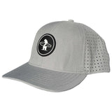 Black performance snapback hat with a surfing lion patch and mesh side panels for ventilation.