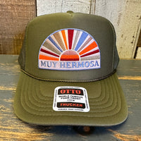 Hermosa Beach MUY HERMOSA High Crown Trucker Hat - Olive