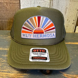 Hermosa Beach MUY HERMOSA High Crown Trucker Hat - Olive