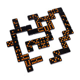 Black dominoes with orange dots arranged in a pattern on a white background