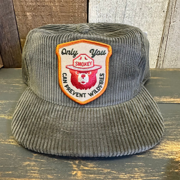 SMOKEY BEAR ONLY YOU CAN PREVENT FOREST FIRES Vintage Corduroy Hat - Olive