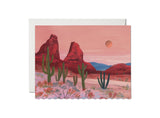 Desert scene birthday card on Italian paper, featuring warm earthy tones and suitable for celebratory occasions.