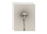 Black and white mushroom greeting card printed on recycled paper, suitable for everyday occasions.