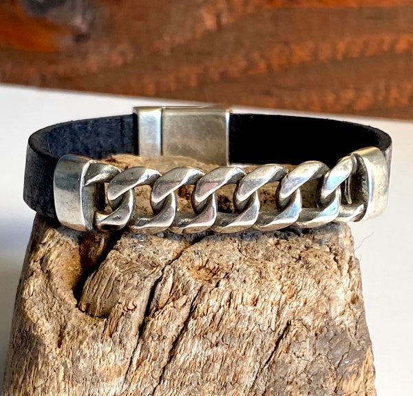 Leather Id Chain Bracelet