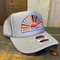 Hermosa Beach MUY HERMOSA High Crown Trucker Hat - Grey (Curved Brim)