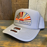 Hermosa Beach MUY HERMOSA High Crown Trucker Hat - Grey (Curved Brim)