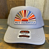 Hermosa Beach MUY HERMOSA High Crown Trucker Hat - Grey (Curved Brim)