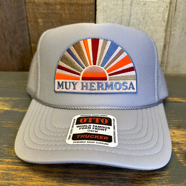 Hermosa Beach MUY HERMOSA High Crown Trucker Hat - Grey (Curved Brim)