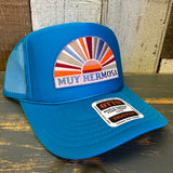 Hermosa Beach MUY HERMOSA High Crown Trucker Hat - Turquoise Blue
