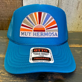 Hermosa Beach MUY HERMOSA High Crown Trucker Hat - Turquoise Blue