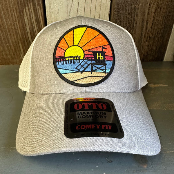 Hermosa Beach OBLIGATORY SUNSET "OTTO COMFY FIT" 6 Panel Low Profile Mesh Baseball Cap - Heather Grey/White