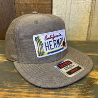Hermosa Beach CALIFORNIA LICENSE PLATE 6 Panel Mid Profile Snapback Hat - Chambray Charcoal Gray