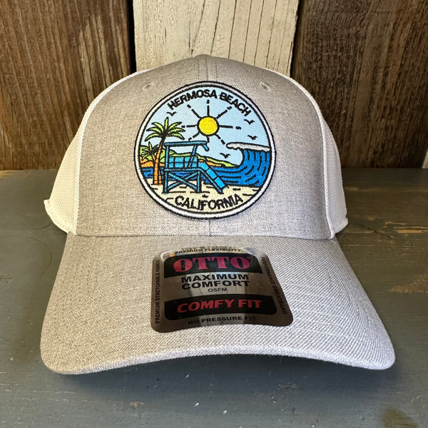 Hermosa Beach SHOREFRONT "OTTO COMFY FIT" 6 Panel Low Profile Mesh Baseball Cap - Heather Grey/White