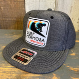 Hermosa Beach SURF HERMOSA :: OPEN DAILY 6 Panel Mid Profile Snapback Hat - Chambray Black