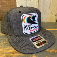 Hermosa Beach SURF HERMOSA :: OPEN DAILY 6 Panel Mid Profile Snapback Hat - Chambray Black