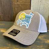 Hermosa Beach LIFEGUARD TOWER 6 Panel Low Profile Mesh Back Trucker Hat - Khaki/White
