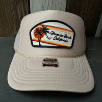 Hermosa Beach RETRO SUNSET High Crown Trucker Hat (Khaki)