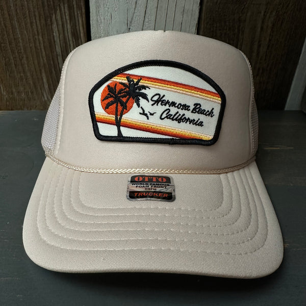 Hermosa Beach RETRO SUNSET High Crown Trucker Hat (Khaki)