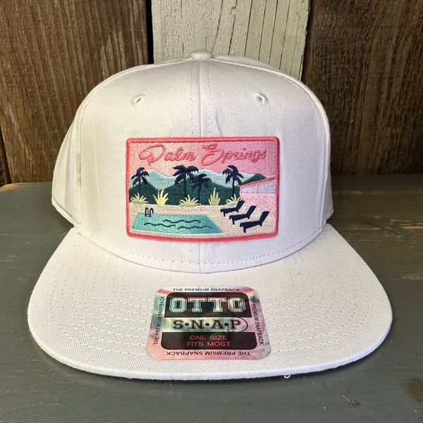 PALM SPRINGS, CALIFORNIA 6 Panel Mid Profile Snapback Hat - White