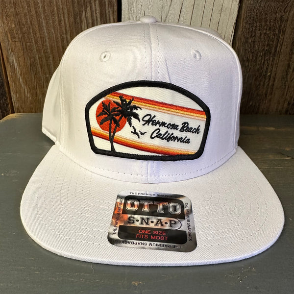 Hermosa Beach RETRO SUNSET 6 Panel Mid Profile Snapback Hat - White
