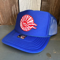Hermosa Beach CHILL THE 4th OUT! High Crown Trucker Hat - Royal Blue (Curved Brim)