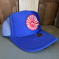 Hermosa Beach CHILL THE 4th OUT! High Crown Trucker Hat - Royal Blue (Curved Brim)
