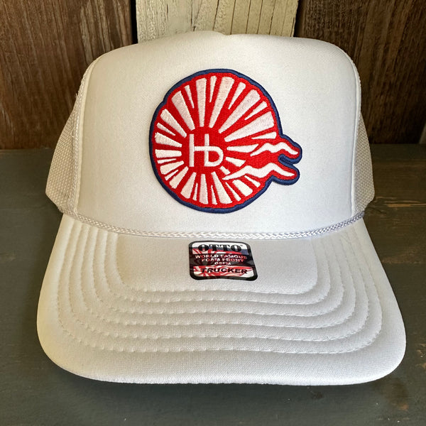 Hermosa Beach CHILL THE 4th OUT! High Crown Trucker Hat (White)