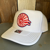 Hermosa Beach CHILL THE 4th OUT! High Crown Trucker Hat (White)