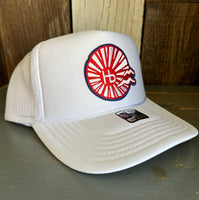 Hermosa Beach CHILL THE 4th OUT! High Crown Trucker Hat (White)