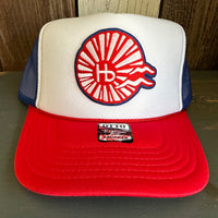 Hermosa Beach CHILL THE 4th OUT! Trucker Hat (Red/White/Royal Blue)