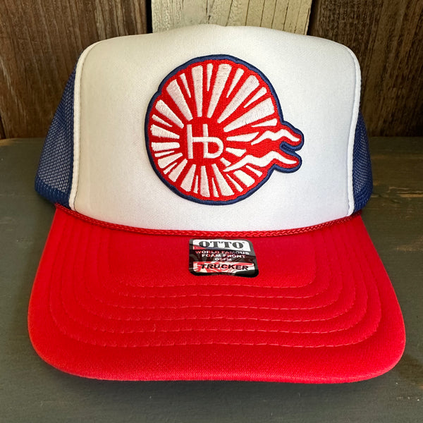 Hermosa Beach CHILL THE 4th OUT! Trucker Hat (Red/White/Royal Blue)