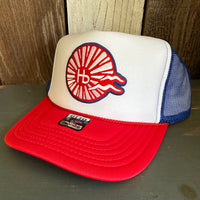 Hermosa Beach CHILL THE 4th OUT! Trucker Hat (Red/White/Royal Blue)
