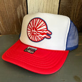 Hermosa Beach CHILL THE 4th OUT! Trucker Hat (Red/White/Royal Blue)