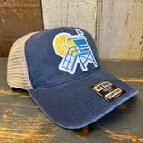 Hermosa Beach LIFEGUARD TOWER Low Profile Trucker Hat - Vintage Wash Navy Blue/Khaki
