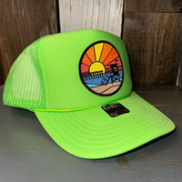 Hermosa Beach OBLIGATORY SUNSET Trucker Hat - Neon Green