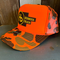 Hermosa Beach THE NEW STYLE High Crown Trucker Hat - Neon Orange Hunters Camo