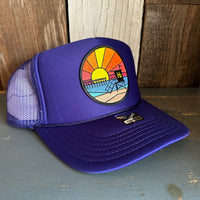 Hermosa Beach OBLIGATORY SUNSET High Crown Trucker Hat - Purple