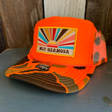 Hermosa Beach MUY HERMOSA High Crown Trucker Hat - Neon Orange Hunters Camo