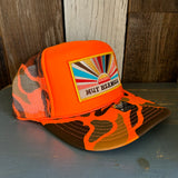 Hermosa Beach MUY HERMOSA High Crown Trucker Hat - Neon Orange Hunters Camo