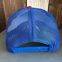 Hermosa Beach CHILL THE 4th OUT! 6 Panel Low Profile Mesh Back Trucker Hat - Blue/White/Red