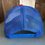 Hermosa Beach CHILL THE 4th OUT! 6 Panel Low Profile Mesh Back Trucker Hat - Blue/White/Red