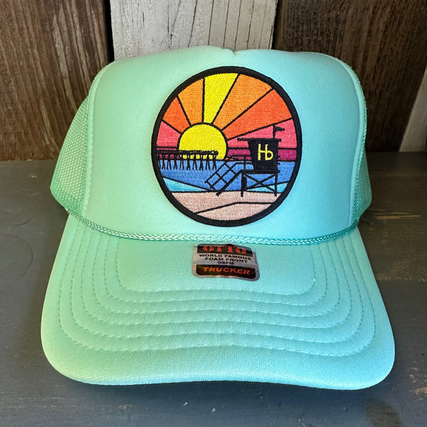 Hermosa Beach OBLIGATORY SUNSET High Crown Trucker Hat - Seafoam Green