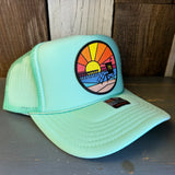 Hermosa Beach OBLIGATORY SUNSET High Crown Trucker Hat - Seafoam Green