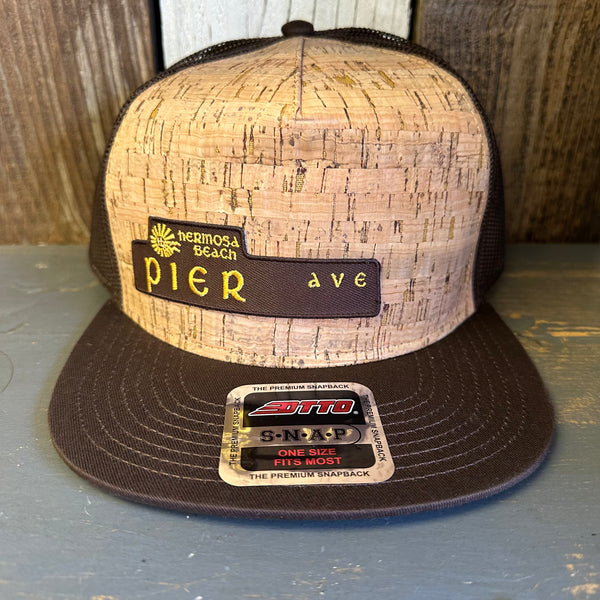 Hermosa Beach PIER AVE Premium Cork Trucker Hat (Brown)