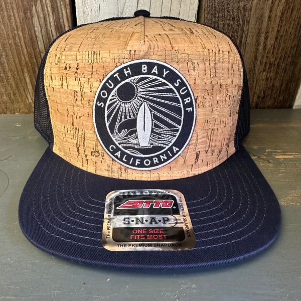 SOUTH BAY SURF (Navy Colored Patch) Premium Cork Trucker Hat (Navy Blue)