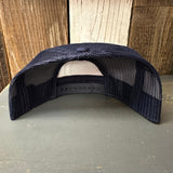 SOUTH BAY SURF (Navy Colored Patch) 7 Panel Mid Profile Trucker Snapback Hat - Navy