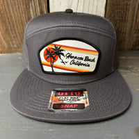 Hermosa Beach RETRO SUNSET 7 Panel Mid Profile Trucker Snapback Hat - Charcoal Grey