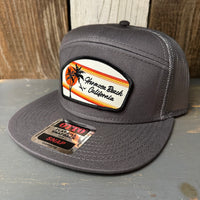 Hermosa Beach RETRO SUNSET 7 Panel Mid Profile Trucker Snapback Hat - Charcoal Grey
