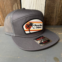 Hermosa Beach RETRO SUNSET 7 Panel Mid Profile Trucker Snapback Hat - Charcoal Grey